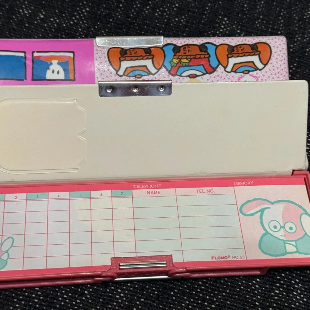 Flomo® Pencil Case, Double-Sided Multi-Compartment, Pink Bunny, Vintage 1980s